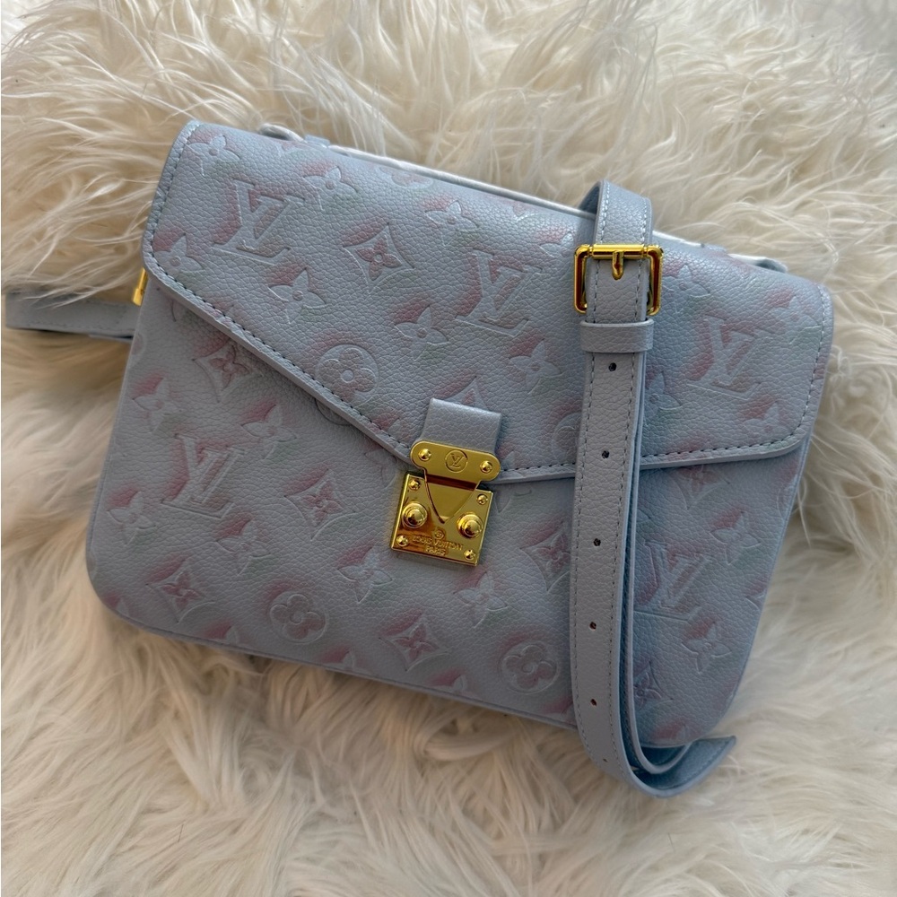 Louis Vuitton Light Blue Monogram Shoulder Bag with Pink Accents